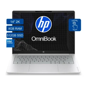 HP Omni 14-hu0052la - Notebook - 14" - Intel Core 5 120U / 5 GHz - 8 GB - DDR5 SDRAM - SSD - Integrated graphics - Windows 11 Home - Silver · Imagen con fines ilustrativos